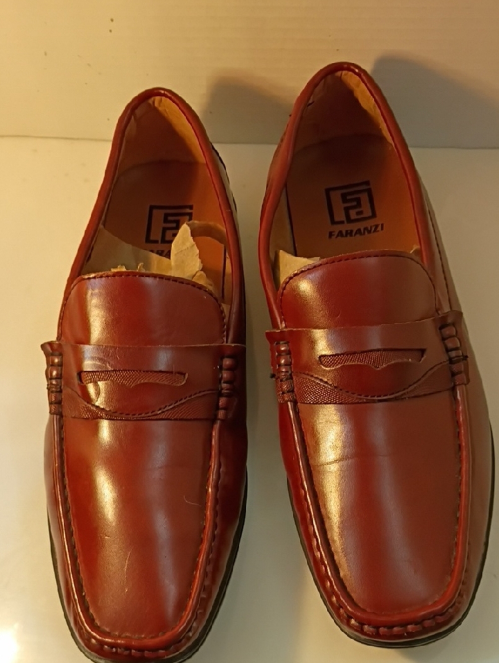 Faranzi Men's Cognac Brown Leather Penny Loafers